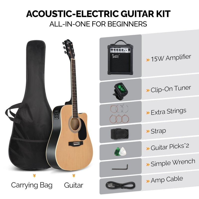 Glarry GMA101 41 Inch EQ Acoustic Guitar w/15W Amp - Burlywood