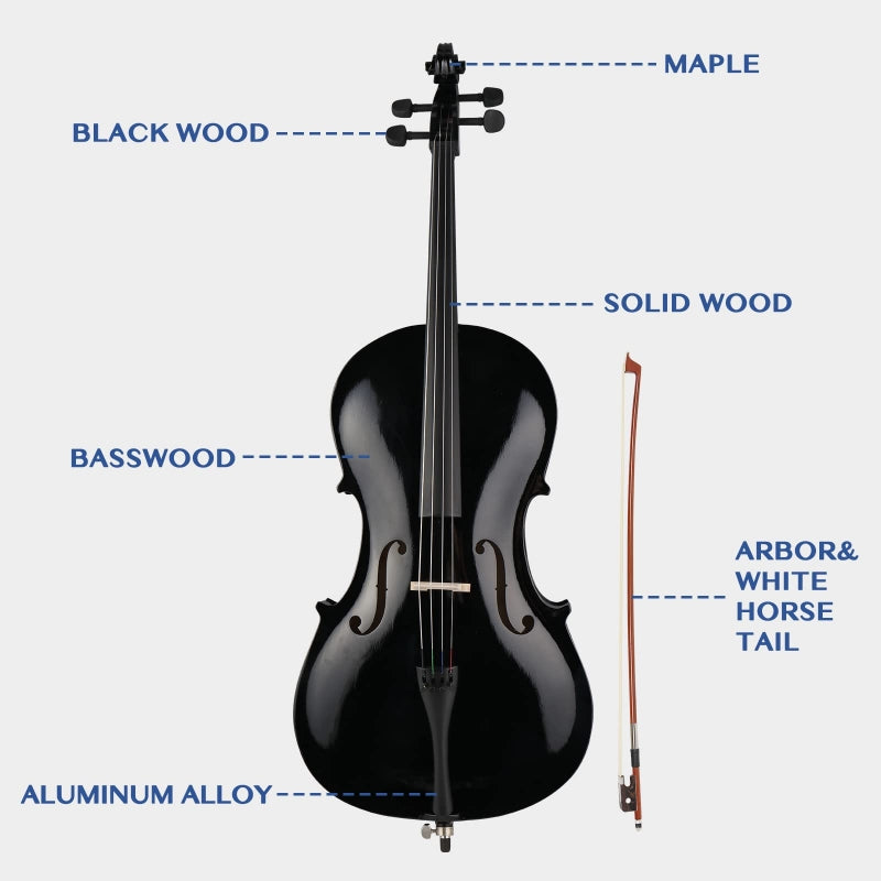 Glarry GC101 4/4 Full-Size Acoustic Cello - Black
