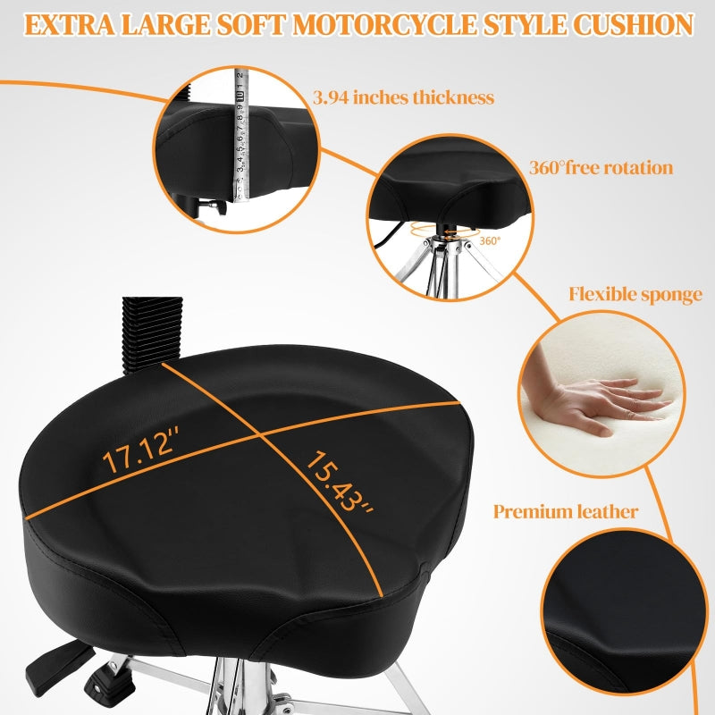 Adjustable Drum Throne Set Heavy Duty with Drum Sticks Black