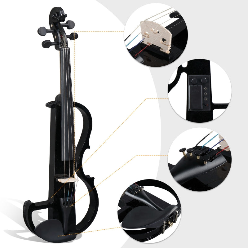Glarry GV501 4/4 Full Size Acoustic Silent Electric Violin with Headphone - Black
