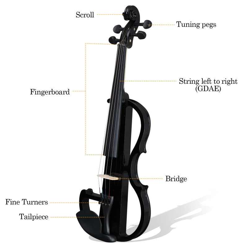 Glarry GV501 4/4 Full Size Acoustic Silent Electric Violin with Headphone - Black
