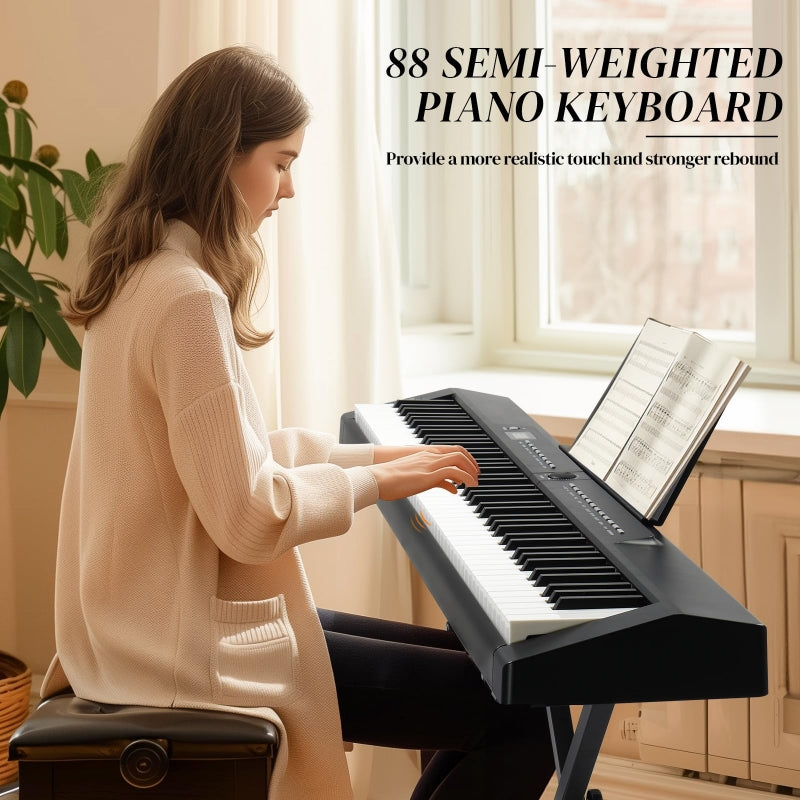 Glarry GPP-105 88 Key Full Size Semi-Weighted Standard Electric Digital Piano - Black