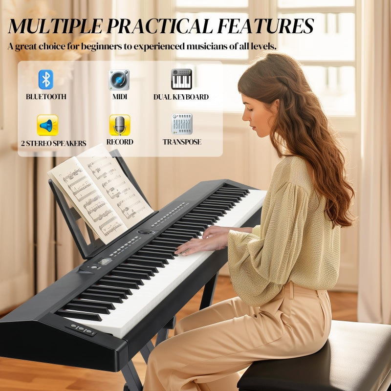 Glarry GPP-105 88 Key Full Size Semi-Weighted Standard Electric Digital Piano - Black