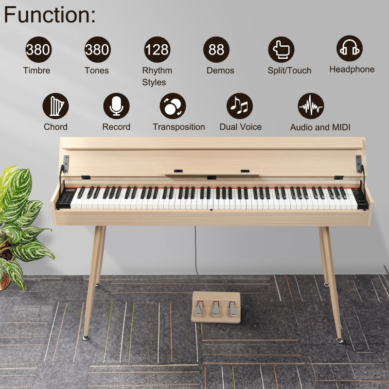 Glarry GDP-206 88-Key Home Fully Weighted Hammer-action Keybed Digital Piano - Burlywood