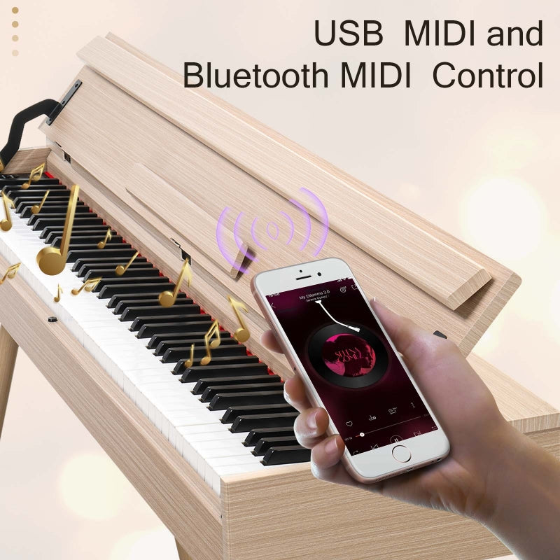 Glarry GDP-206 88-Key Home Fully Weighted Hammer-action Keybed Digital Piano - Burlywood