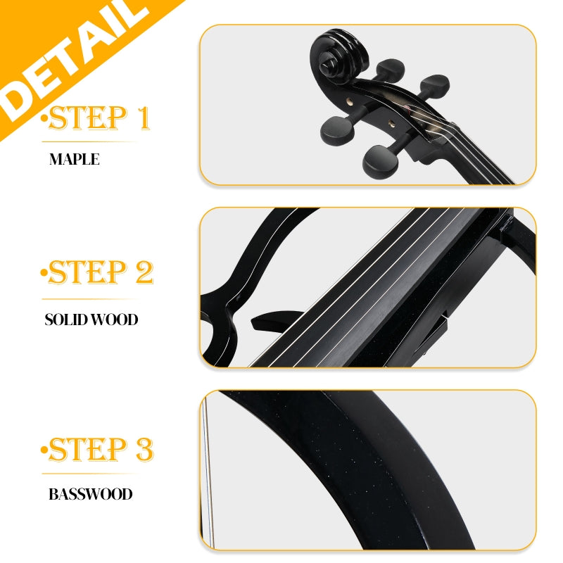 Glarry GC301 4/4 Full Size Solid Wood Electric Cello with Stereo Headphones - Black