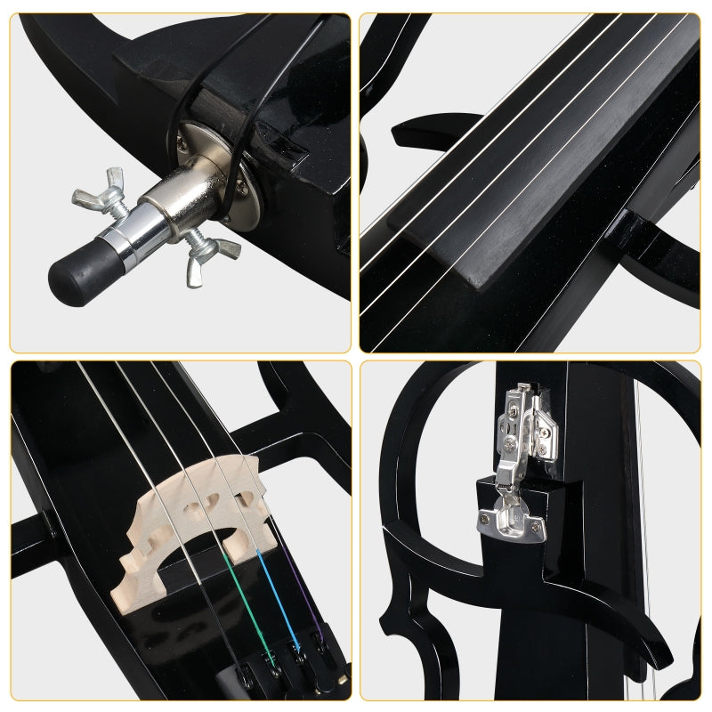 Glarry GC301 4/4 Full Size Solid Wood Electric Cello with Stereo Headphones - Black