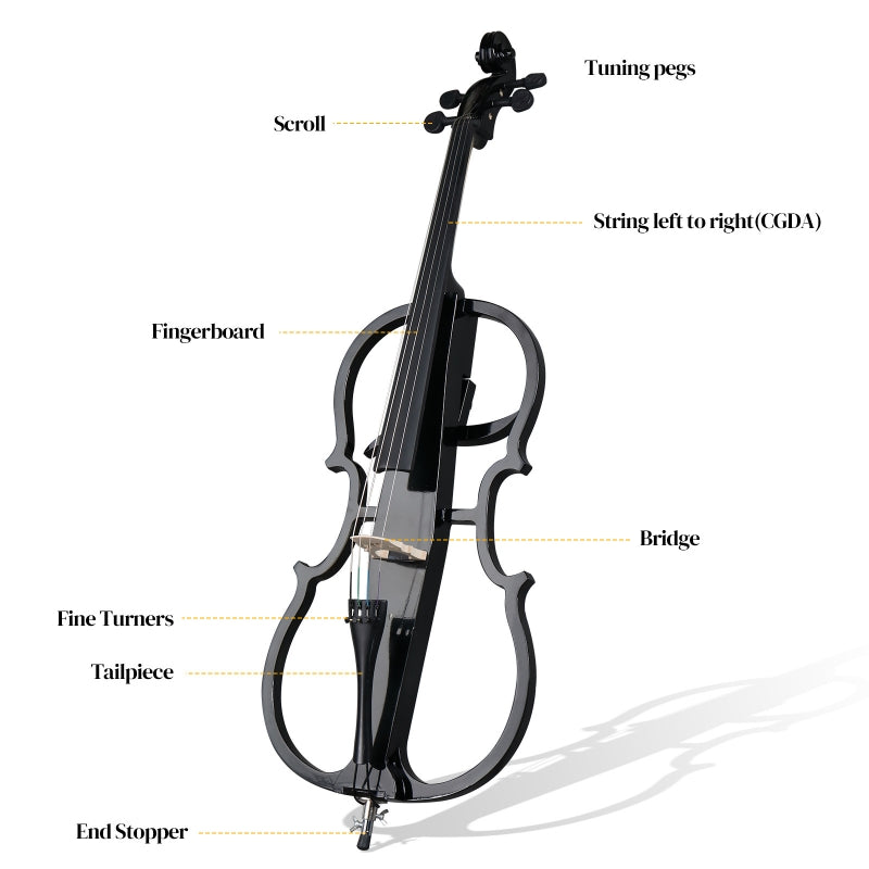 Glarry GC301 4/4 Full Size Solid Wood Electric Cello with Stereo Headphones - Black