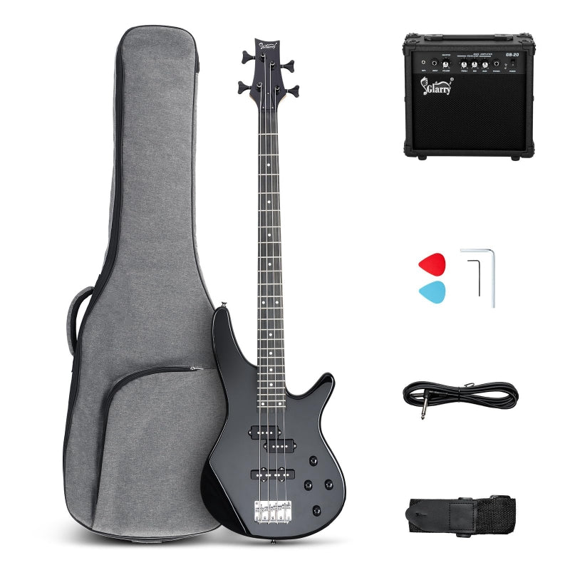 Glarry GIB 4 String Full Size Bass Guitar SS pickups -Black / 20W Amplifier