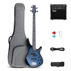 Glarry GIB 4 String Full Size Bass Guitar SS pickups w/ 20W Amplifier - Blue