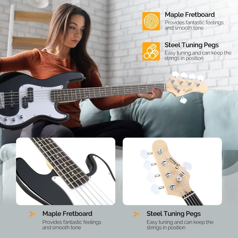 Glarry GP 5 String Electric Bass Guitar - Black