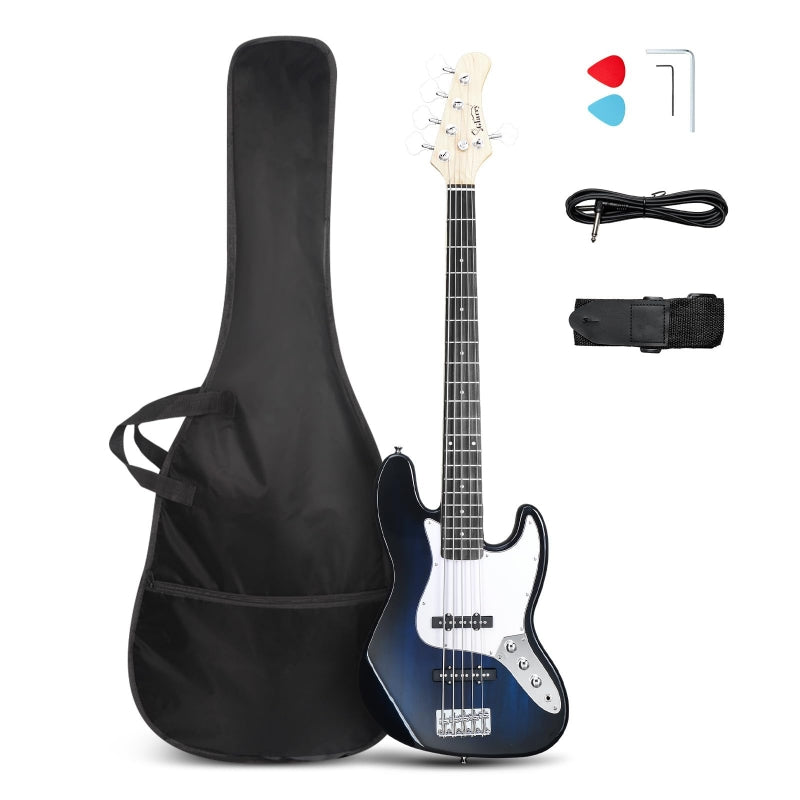 Glarry GJazz Electric 5 String Bass Guitar Full Size - Blue