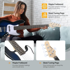 Glarry GJazz Electric 5 String Bass Guitar Full Size - Blue