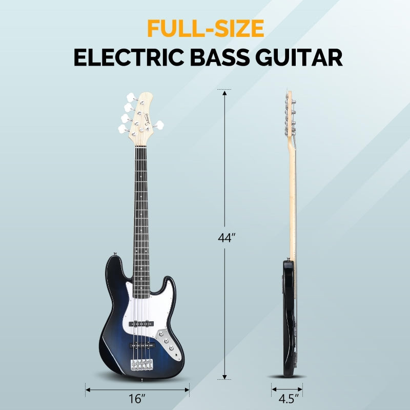 Glarry GJazz Electric 5 String Bass Guitar Full Size - Blue