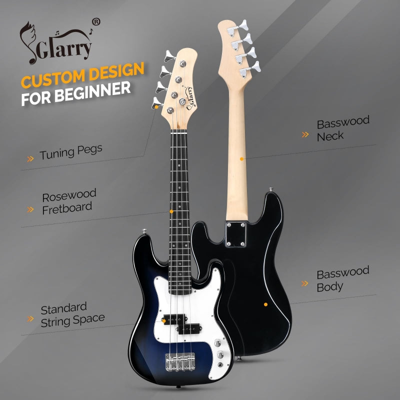 Glarry GP 36in Kid's Electric Bass Guitar - blue