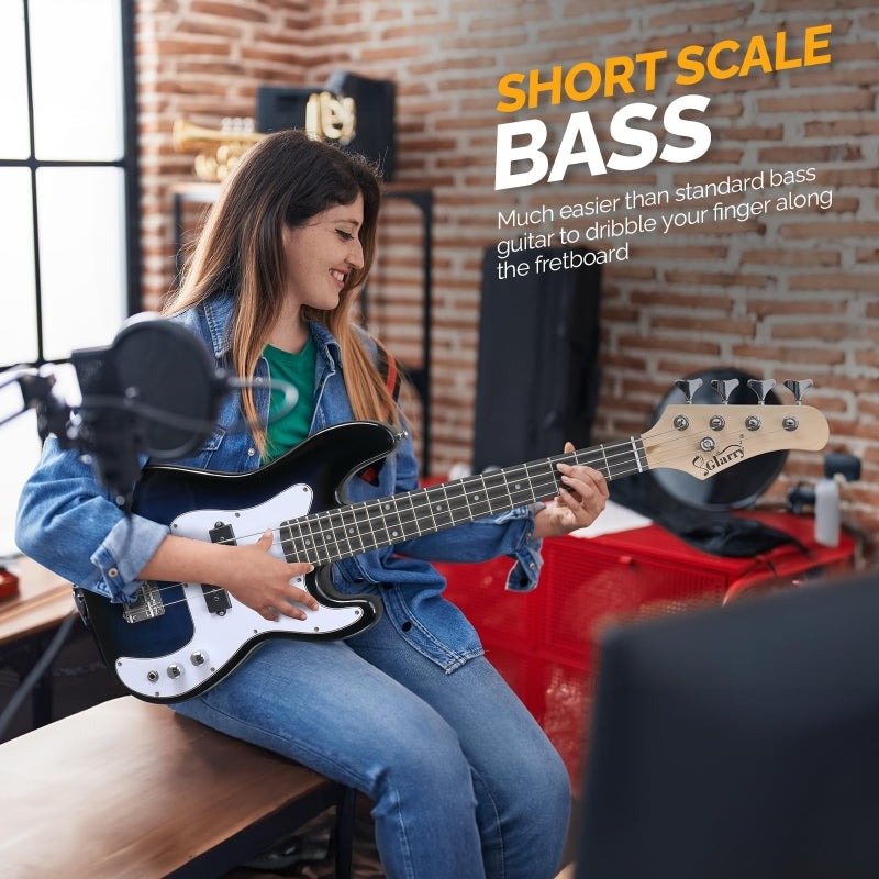 Glarry GP 36in Kid's Electric Bass Guitar - blue