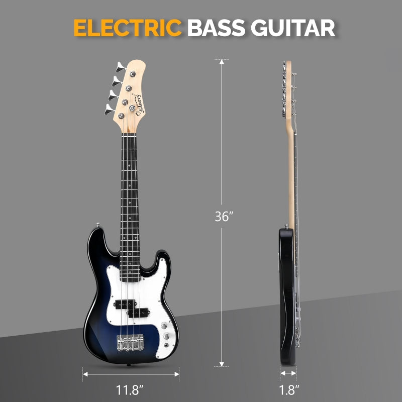 Glarry GP 36in Kid's Electric Bass Guitar - blue