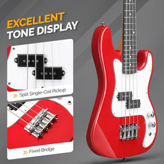 Glarry GP 36in Kid's Electric Bass Guitar - Red