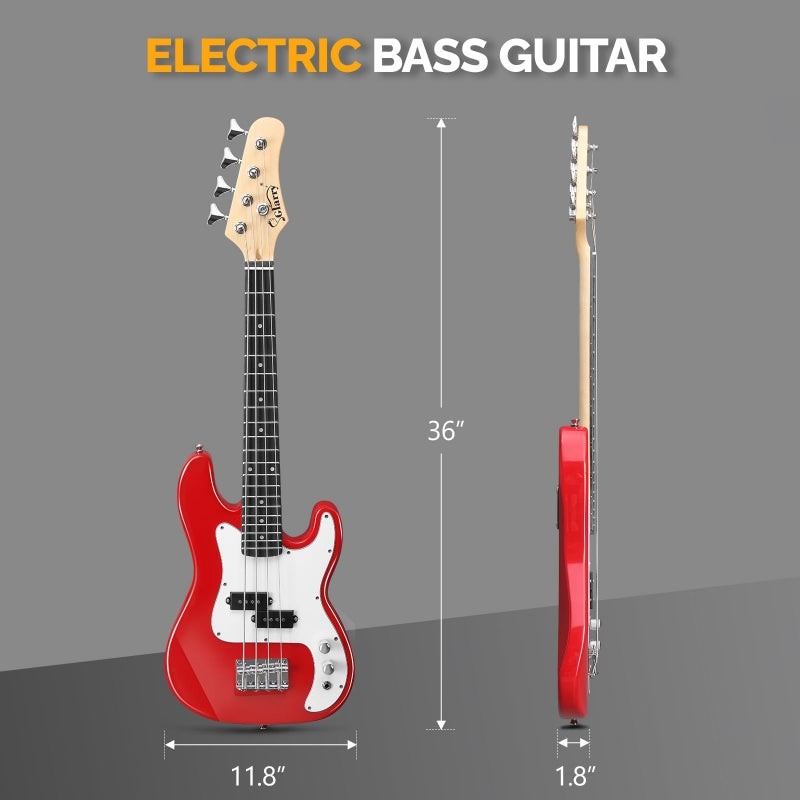 Glarry GP 36in Kid's Electric Bass Guitar - Red