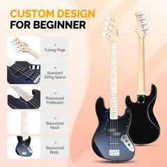 Glarry GJazz Electric Bass Guitar w/20W Amplifier - Blue