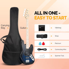 Glarry GJazz Electric Bass Guitar w/20W Amplifier - Blue