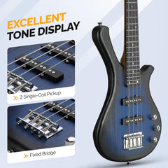 Glarry GW101 36in Kid's Electric Bass Guitar - Blue