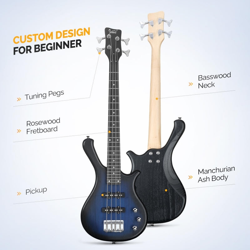 Glarry GW101 36in Kid's Electric Bass Guitar - Blue