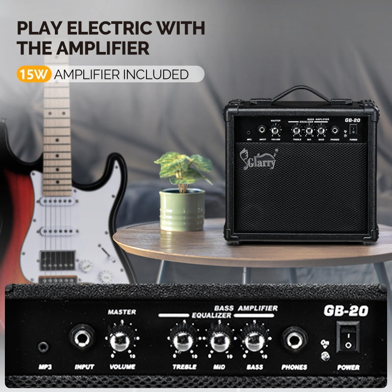 Glarry GST Sunset Electric Guitar HSS Pickups w/20W Amplifier