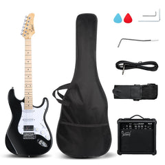 Glarry GST Black Electric Guitar HSS Pickups w/20W Amplifier