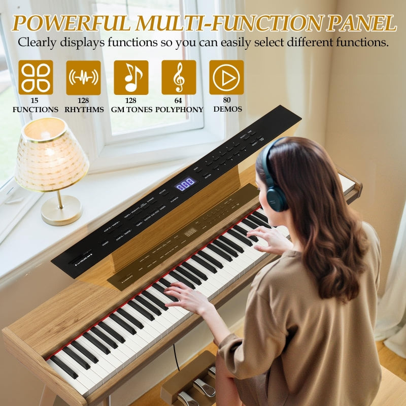 Glarry GPP-203 88 Key Full Size Semi-Weighted Standard Electric Digital Piano with Piano Bench